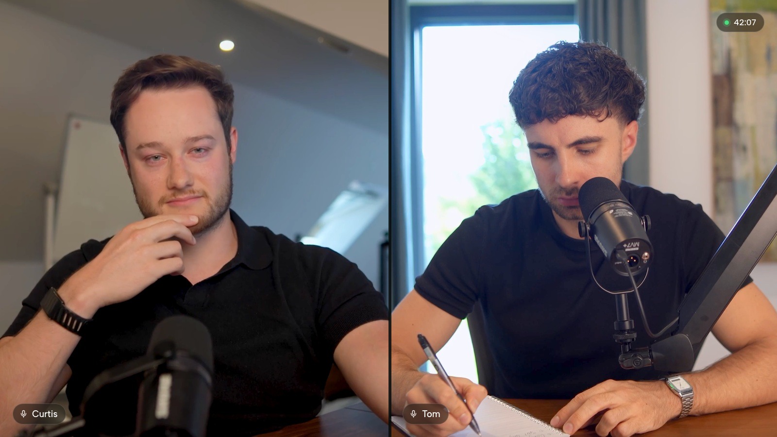 A strategy call in progress: a client on a video call while the team takes notes